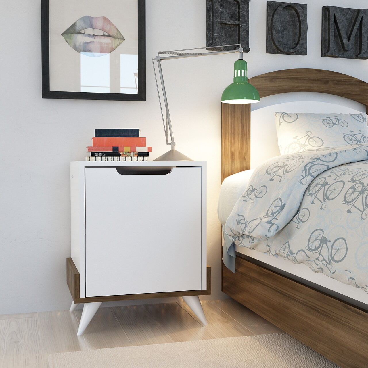 Noptiera, Hanah Home, Monzana, Alb/Maro - imagine 5